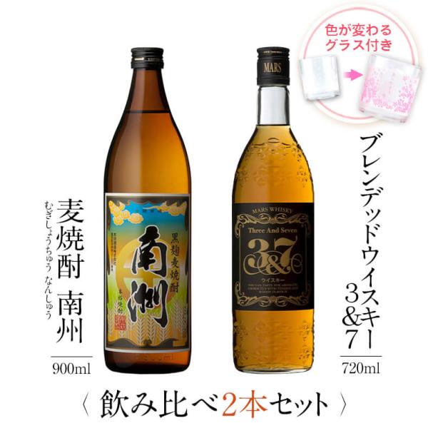 父の日 ウイスキー 飲み比べ セット ギフト グラス 付き 麦焼酎 南洲 マルスウイスキー 3&amp;7 ...