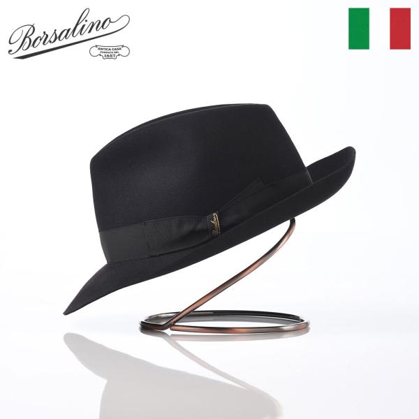 Borsalino 帽子 中折れハット フェルト帽 軽量 秋 冬 メンズ 中折れ帽 フォーマル ブラ...