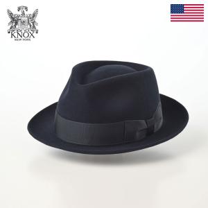 KNOX フェルトハット 中折れハット メンズ 帽子 父の日 紳士 大きいサイズ 秋冬 Rabbit Fur Trilby Hat（ラビットファー トリルビーハット）KPK ネイビー