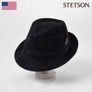 STETSON ソフトハット メンズ 中折れハット 折り畳み 帽子 父の日 レディース 紳士 チェックコーデュロイハット SE490 ネイビー