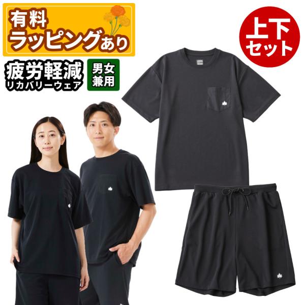 ロゴス リカバリーウェア 半袖 上下セット Tシャツ ショーツ ブラック S〜XXLサイズ 男女兼用...