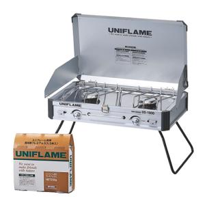 UNIFLAME ユニフレーム US-1900 ツインバーナー＆プレミアムガス（3本） 2点セット（610305＆650042）（ラッピング不可）｜homeshop