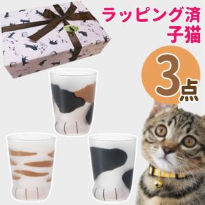 アデリア ここねこ coconeco 子猫  グラス 230ml ミケ トラ ブチ 3点セット (猫柄ラッピング済み) (熨斗対応不可)｜homeshop