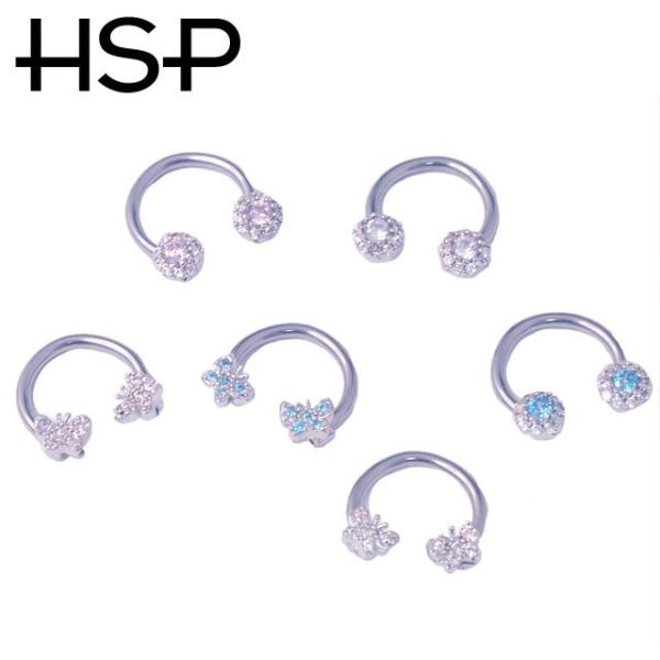 ボディピアス CZパヴェ バタフライ＆デイジー エンド サーキュラーバーベル 16G 軟骨ピアス 耳...