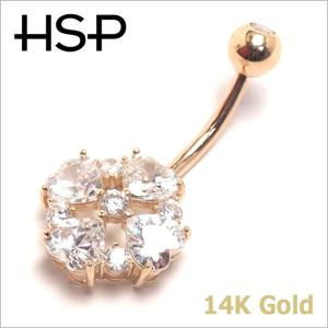 へそピアス 14K 14金 14G ハートカットフラワー バナナバーベル ボディピアス へそピアス 耳ピアス｜homeslicepro