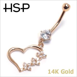 へそピアス 14K 14金 14G トリプルCZフラワーハート バナナバーベル ボディピアス へそピアス 耳ピアス｜homeslicepro