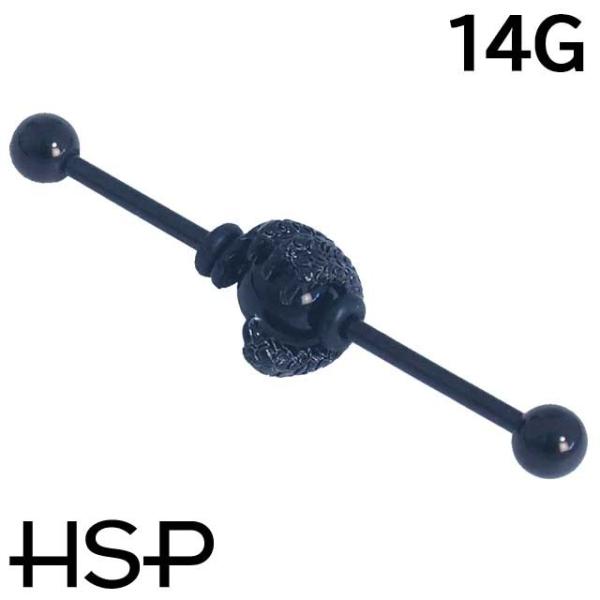 ボディピアス インダストリアル ドラゴンクロウ ホールディングブラックボール ストレートバーベル 1...