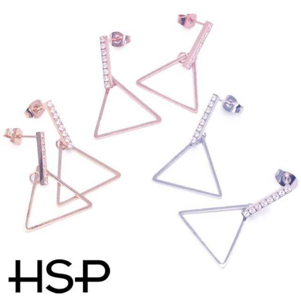 ピアス サージカルステンレス パヴェレクタングルバーonトライアングルダングル ステンレスピアス（1...