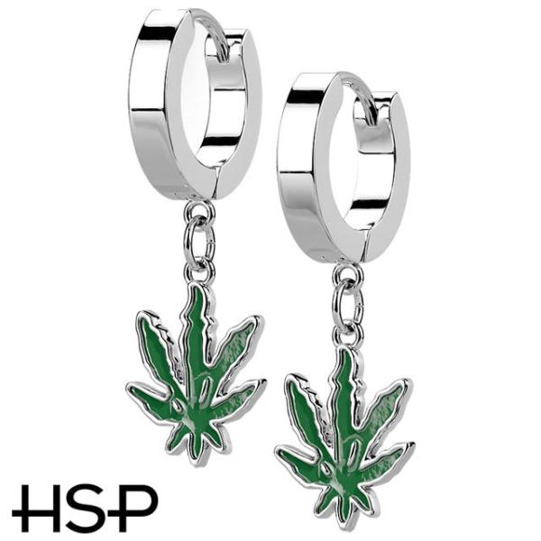 ピアス サージカルステンレス ポットリーフ ダングル ステンレスフープピアス 1ペア レディース メ...