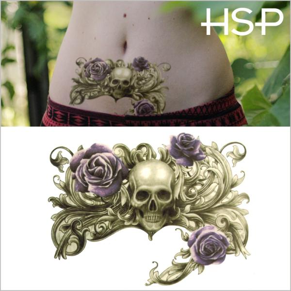 タトゥーシール パープルローズスカル 星 文字 蝶 花 龍 バタフライ メンズ ハロウィン