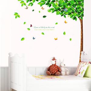 木の葉と蝶 大きいサイズ ウォールステッカー ウォールペーパー シール 防水 リビング/子供部屋/お風呂にもOK KS