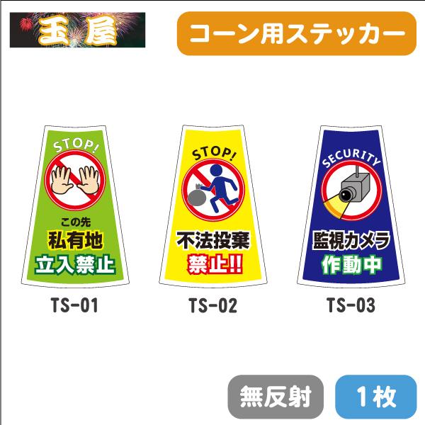 カラーコーン用ステッカー1枚(無反射)【この先私有地立入禁止/不法投棄禁止/監視カメラ作動中】(三角...