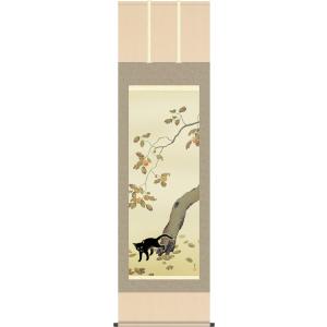 菱田春草 掛け軸 柿に猫 【掛軸】【一間床・半間床】【秋】 : 掛け軸