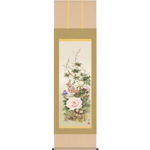 掛け軸 掛軸-四季花/吉井 蘭月[尺五 桐箱 風鎮 和室 床の間 花鳥画 かけじく モダン インテリア 壁掛け 安い 贈物 ギフト 日常 年中 飾る]幅54.5×高さ190cm｜honakote