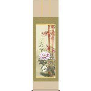 掛軸 掛け軸-吉祥名花/幸田薫風 花鳥掛軸送料無料(尺五 桐箱 本表装)年中用掛け軸 床の間 和室 飾る オシャレ モダン 表装幅54.5×高さ190cm｜honakote