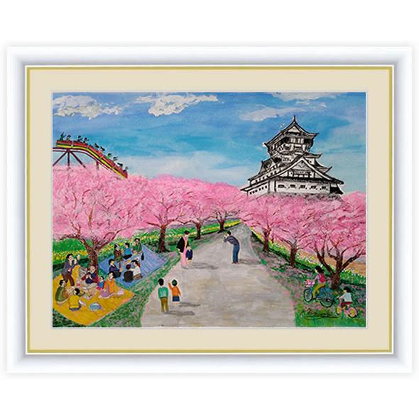 【F6】昭和レトロ絵額 KOKURA in Spring [春] 小倉城と勝山公園の桜 ジェットコー...