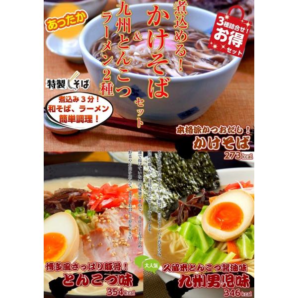 かけそば　＆　九州豚骨ラーメン　コンビ　セット　3種6人前　煮込みそば1種　＋　本場とんこつラーメン...