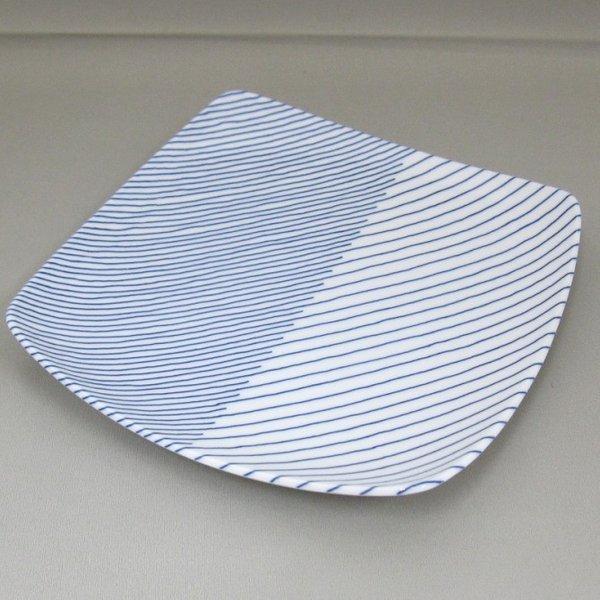 和食器 角皿 21cm 白山陶器 重ね縞 反角多用皿