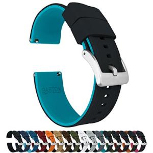 BARTON WATCH BANDS ー エリート シリコン腕時計用バンド ブラックアクアブルー ー クイックリリース ー ストラップカラー＆幅選択