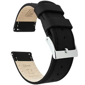 BARTON WATCH BANDS ブラックブラック クイック リリース トップ グレイン レザー時計バンド ストラップ 23mm ブラックレザー