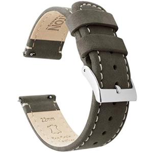 BARTON WATCH BANDS エスプレッソリネン クイック リリース トップ グレイン レザー 腕時計 バンド ストラップ 16mm エスプレ