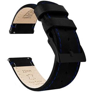 BARTON WATCH BANDS ブラック/ブルー ステッチ - - クイック リリース レザー ブラック バックル 時計 バンド ストラップ 2