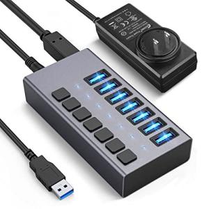 パワードUSBハブ ー ACASIS 7ポート36W USB 3.0データハブ ー 個別のオンオフスイッチおよび12V  3A電源アダプタ付きUSBハ