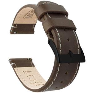 BARTON WATCH BANDS ー サドルリネンステッチ ー クイックリリース レザー ブラックバックル 腕時計バンド ストラップ 18mm サ