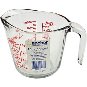 Anchor Hocking 2カップガラス計量カップ 透明ガラスと赤い文字