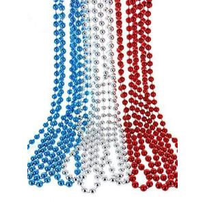 GiftExpress 33 7mm Metallic Red/Silver/Blue Beaded Necklaces Bulk Mardi Gの商品画像