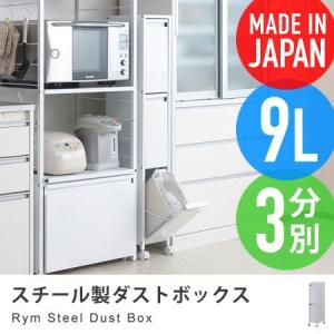 スチール製ダストボックス Rym 9リットル3分別 約幅20cm キャスター付き ごみ箱 キッチン ゴミ箱 分別 スリム｜honeycomb-room