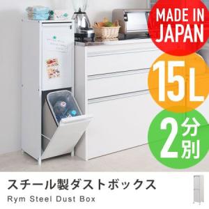 スチール製ダストボックス Rym 15リットル2分別 約幅26cm キャスター付き ごみ箱 キッチン ゴミ箱 分別 スリム｜honeycomb-room