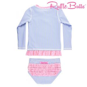 水着 ラッシュガード ビキニショーツ RUFFLE BUTTS ラッフルバッツ  ストライプ 長袖 ベビー/赤ちゃん＆キッズ 子供 女の子 メール便可｜honeydo