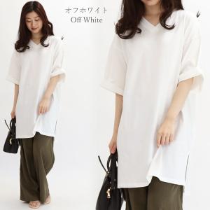 サイドスリット Vネック カットソー トップス...の詳細画像3