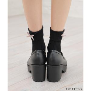 靴下 ソックス クルー丈 黒 レディース リボ...の詳細画像3
