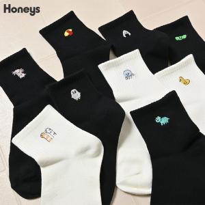 靴下 ソックス ショート丈 ワンポイント 刺繍 綿混 ガーリー オールシーズン 白 黒 レディース Honeys ハニーズ ワンポイントショート丈ソックス