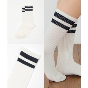 靴下 ソックス ハイクルー丈 ライン入り 綿混...の詳細画像4