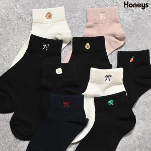 靴下 ソックス セミショート丈 ワンポイント 刺繍 綿混 ナイロン混 アクリル混 ガーリー レディース Honeys ハニーズ ワンポイントセミショート丈ソックス
