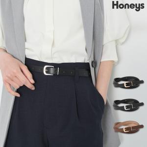 ベルト レディース 黒 シンプル アクセント フェイクレザー オフィス 通勤 上品 大人カジュアル Honeys ハニーズ メタルループベルト｜honeys-online