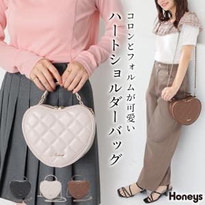 ショルダーバッグ バッグ 鞄 ハート型 キルティング 合皮 ファスナー開閉 ロゴ ガーリー オールシーズン レディース Honeys ハニーズ ハートショルダーバッグ
