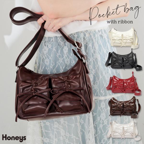 ショルダーバッグ バッグ 鞄 合皮 フェイクレザー ファスナー開閉 アウトポケット ダブルポケット ...