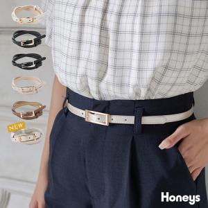 ベルト ナローベルト 細ベルト フェイクレザー サイズ調整 通勤 オフィス レディース Honeys ハニーズ スクエアバックル細ベルト｜ハニーズ Yahoo!店