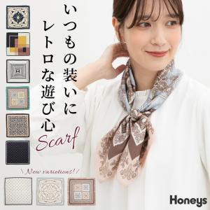 ストール ファッショングッズ 柄物 総柄 サテン生地 光沢感 ヴィンテージ柄 レトロ調 フェミニン 大判 レディース Honeys ハニーズ スカーフ
