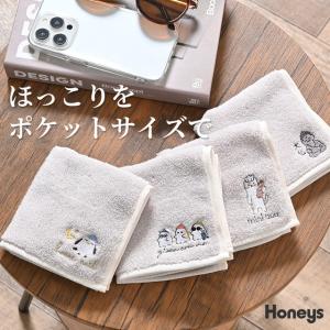 ハンカチ タオルハンカチ ミニタオル 刺繍 ワンポイント 綿100％ ユニーク ゆるかわ フェミニン オールシーズン レディース Honeys ハニーズ ハンカチタオル