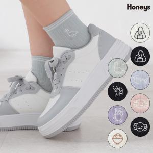 靴下 ショート丈 綿混 刺繍 ワンポイント ライン 通学 スクールコーデ レディース Honeys ハニーズ ライン入りワンポイントソックス