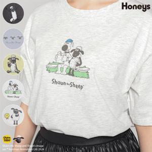 トップス Tシャツ カットソー 綿100％ イラストプリント ロゴ 可愛い レディース 夏 Honeys ハニーズ ひつじのショーン／半袖Ｔ