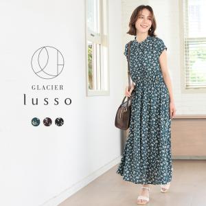 ワンピース ノースリーブ ロング丈 ピンタック ギャザー フレンチ袖 ウエストゴム ジョーゼット素材 レディース SALE Honeys ハニーズ 花柄ピンタックワンピース