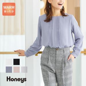 トップス ブラウス 長袖 裏地付き 裏起毛 無地 プリーツデザイン