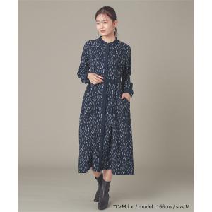 長袖 ロング丈 ベルト付き バンドカラー 比翼...の詳細画像2