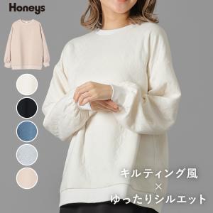 トップス スウェット カットソー トレーナー 長袖 キルティング 秋 冬 レディース ゆったり SALE セール Honeys ハニーズ キルトゆるトップス｜honeys-online